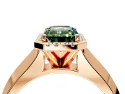 Halo Engagement Ring Setting for Fancy Green Emerald Cut Center with Knife Ridge Cathedral Band and Prong Head in Rose Gold