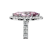 Halo Engagement Ring Setting for Fancy Pink Marquise Center with Narrowing Pave Band and Prong Head in White Gold