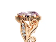 Halo Engagement Ring Setting for Fancy Pink Pear-Shaped Center with Leaf Motif Split Shank and Prong Head in Rose Gold