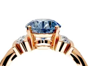 Solitaire Engagement Ring Setting for Fancy Blue Round Cut Center with Grooved Bar Accent Band and Prong Head in Rose Gold
