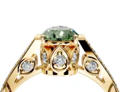 Cathedral Engagement Ring Setting for Fancy Green Pear-Shaped Center with Antique-Style Pave Band and Prong Head in Yellow Gold