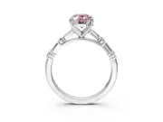 Baguette Engagement Ring Setting for Fancy Pink Oval Center with Alternating Bar-Set Band and Prong Head in Platinum