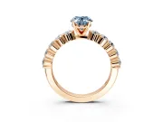 Shared-Prong Engagement Ring Setting for Fancy Blue Oval Center with Graduated Accents and Prong Head in Rose Gold
