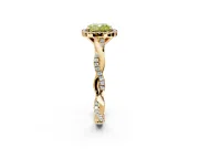 Halo Engagement Ring Setting for Fancy Yellow Cushion Cut Center with Pave and Plain Twist Band and Prong Head in Yellow Gold
