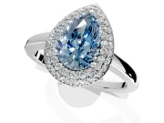 Halo Engagement Ring Setting for Fancy Blue Pear-Shaped Center with Plain Tapered Band and Prong Head in Sterling Silver