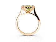 Single Halo Engagement Ring Setting for Fancy Yellow Round Cut Center with Corner Claws, Plain Band and Prong Head in Rose Gold