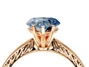 Solitaire Engagement Ring Setting for Fancy Blue Heart-Shaped Center with Engraved Milgrain Band and Prong Head in Rose Gold