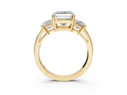 3 Stone Engagement Ring Setting for Asscher Cut Center with Matching Side Accents and Prong Head in Yellow Gold