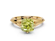 Solitaire Engagement Ring Setting for Fancy Yellow Cushion Cut Center with Milgrain Cathedral Band and Prong Head in Yellow Gold