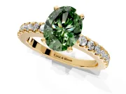 Solitaire Engagement Ring Setting for Fancy Green Oval Center with Single Row Accent Band and Prong Head in Yellow Gold