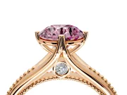 Solitaire Engagement Ring Setting for Fancy Pink Round Cut Center with Milgrain Cathedral Band and Prong Head in Rose Gold