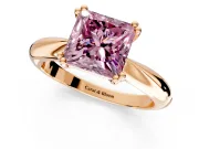 Solitaire Engagement Ring Setting for Fancy Pink Princess Cut Center with Reverse Tapered Band and Prong Head in Rose Gold