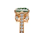 Cathedral Engagement Ring Setting for Fancy Green Princess Cut Center with Antique-Style Pave Band and Prong Head in Rose Gold