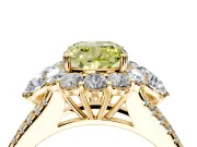 Halo Engagement Ring Setting for Fancy Yellow Cushion Cut Center with Two-Strand Split Shank and Prong Head in Yellow Gold