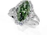 Halo Engagement Ring Setting for Fancy Green Marquise Center with Two-Strand Split Shank and Prong Head in Sterling Silver