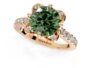 Floral Engagement Ring Setting for Fancy Green Round Cut Center with Pave Band and Floral Prong Head in Rose Gold
