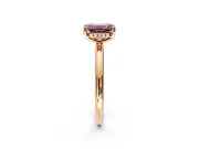 Hidden Halo Engagement Ring Setting for Fancy Pink Emerald Cut Center with Thin Round-Wire Band and Prong Head in Rose Gold