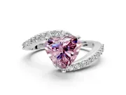 Solitaire Engagement Ring Setting for Fancy Pink Heart-Shaped Center with Pave Bypass Swirl Band and Prong Head in Sterling Silver