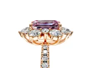Floral Halo Engagement Ring Setting for Fancy Pink Emerald Cut Center with Pave Accents and Prong Head in Rose Gold