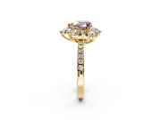 Floral Halo Engagement Ring Setting for Fancy Pink Heart-Shaped Center with Pave Accents and Prong Head in Yellow Gold