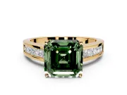 Solitaire Engagement Ring Setting for Fancy Green Asscher Cut Center with Princess Cut Channel Band and Prong Head in Yellow Gold