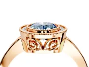 Halo Engagement Ring Setting for Fancy Blue Oval Center with Milgrain Halo, Pave Band and Prong Head in Rose Gold
