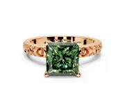 Solitaire Engagement Ring Setting for Fancy Green Princess Cut Center with XO Engraved Band and Prong Head in Rose Gold