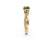 Solitaire Engagement Ring Setting for Fancy Green Cushion Cut Center with Half-Pave Crossover Band and Prong Head in Yellow Gold