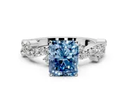 Solitaire Engagement Ring Setting for Fancy Blue Radiant Cut Center with Bar-Station Pave Twist and Prong Head in Platinum