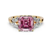 Solitaire Engagement Ring Setting for Fancy Pink Asscher Cut Center with Marquise Flower Shoulders and Prong Head in Yellow Gold
