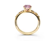 Cluster Engagement Ring Setting for Fancy Pink Cushion Cut Center with Round Cut Accent Band and Prong Head in Yellow Gold