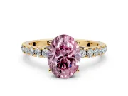 Solitaire Engagement Ring Setting for Fancy Pink Oval Center with Large Accent Band and Prong Head in Yellow Gold