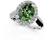 Halo Engagement Ring Setting for Fancy Green Oval Center with Square Band and Prong Head in Sterling Silver