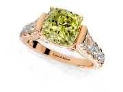 Solitaire Engagement Ring Setting for Fancy Yellow Cushion Cut Center with Pave Cathedral Shoulders and Prong Head in Rose Gold