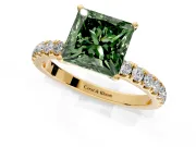 Open Basket Engagement Ring Setting for Fancy Green Princess Cut Center with Pave Band and Prong Head in Yellow Gold