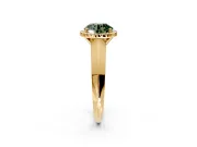 Halo Engagement Ring Setting for Fancy Green Round Cut Center with Knife Ridge Cathedral Band and Prong Head in Yellow Gold