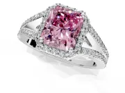 Halo Engagement Ring Setting for Fancy Pink Radiant Cut Center with Pave Split Shank and Prong Head in Sterling Silver