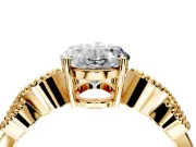 Leaf Engagement Ring Setting for Oval Center with Milgrain Accent Band and Prong Head in Yellow Gold