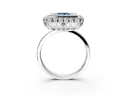 Halo Engagement Ring Setting for Fancy Blue Princess Cut Center with Milgrain Bezel Rim, Plain Band and Prong Head in White Gold