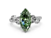 Leaf Motif Engagement Ring Setting for Fancy Green Marquise Center with Pave Band and Prong Head in Sterling Silver