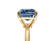 Minimalist Solitaire Engagement Ring Setting for Fancy Blue Asscher Cut Center with Thin Band and Prong Head in Yellow Gold