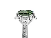 Floral Engagement Ring Setting for Fancy Green Radiant Cut Center with Four Accent Clusters and Prong Head in Platinum