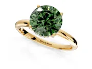 Hidden Halo Engagement Ring Setting for Fancy Green Round Cut Center with Thin Round-Wire Band and Prong Head in Yellow Gold