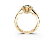 Solitaire Engagement Ring Setting for Fancy Green Pear-Shaped Center with Wide Band, Pave Collar and Prong Head in Yellow Gold