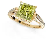 Cathedral Engagement Ring Setting for Fancy Yellow Princess Cut Center with Antique-Style Pave Band and Prong Head in Yellow Gold