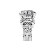 Solitaire Engagement Ring Setting for Round Cut Center with Filigree Band and Prong Head in White Gold