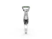 3 Stone Engagement Ring Setting for Fancy Green Radiant Cut Center with Pave Split Shank and Prong Head in Sterling Silver