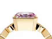 Milgrain Bezel Engagement Ring Setting for Fancy Pink Asscher Cut Center with Marquise Stations and Bezel Head in Yellow Gold