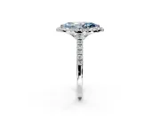 Halo Engagement Ring Setting for Fancy Blue Marquise Center with Raised Halo, Pave Band and Prong Head in Platinum