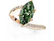 Solitaire Engagement Ring Setting for Fancy Green Marquise Center with Pave Bypass Swirl Band and Prong Head in Rose Gold